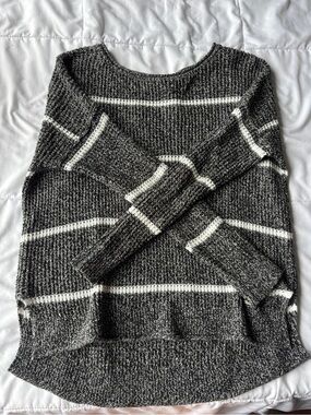 Hollister Charcoal & White Striped Scoop Neck Sweater